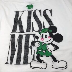 Disney St Patrick’s White Mickey Short Sleeve T Shirt Size XL Leprechaun Kiss Me